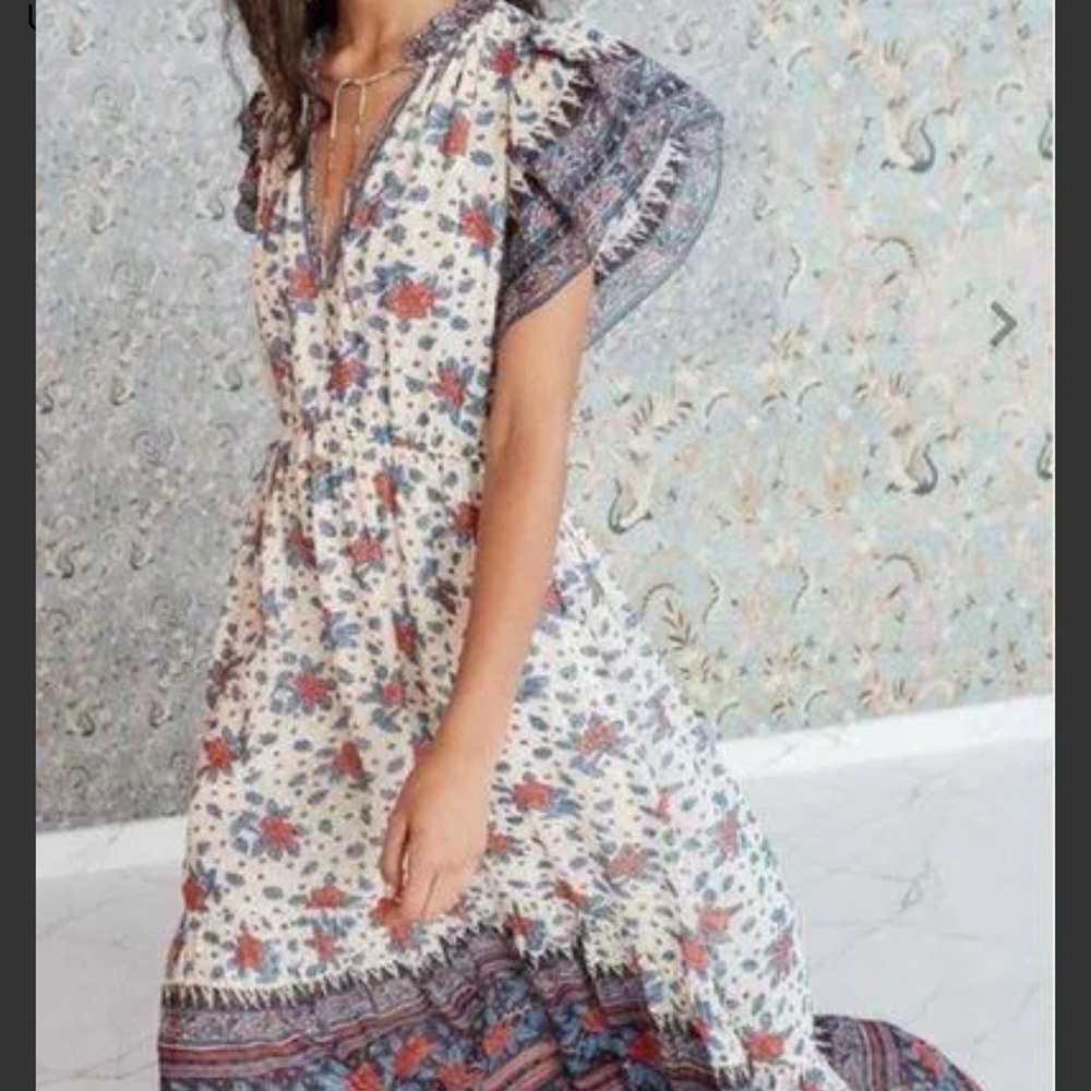 Ulla Johnson White and Red Ruffled Tiered Maxi Dress